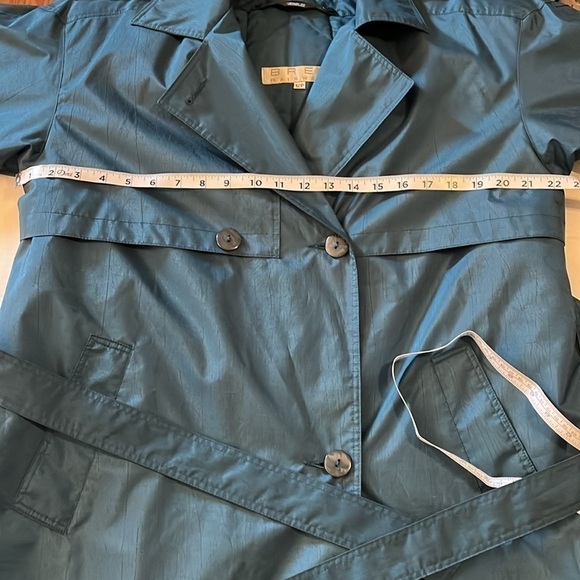 VTG 90’s-Brem rainwear-12P-teal green-double breasted raincoat with shoulder pad - Picture 11 of 14